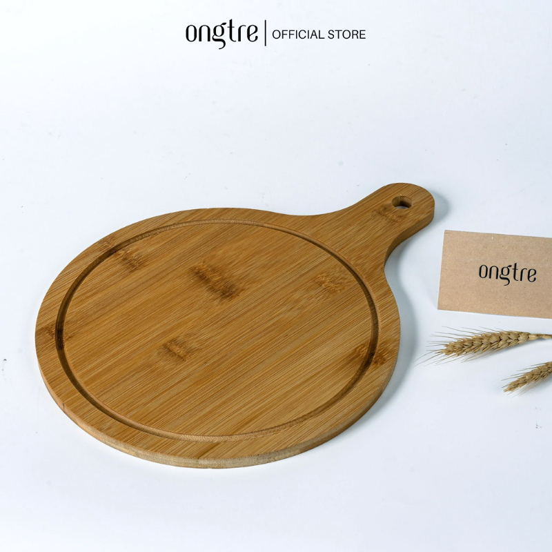Khay gỗ tre ONGTRE đựng bánh Pizza có tay cầm nhiều kích thước D:15-25 cm