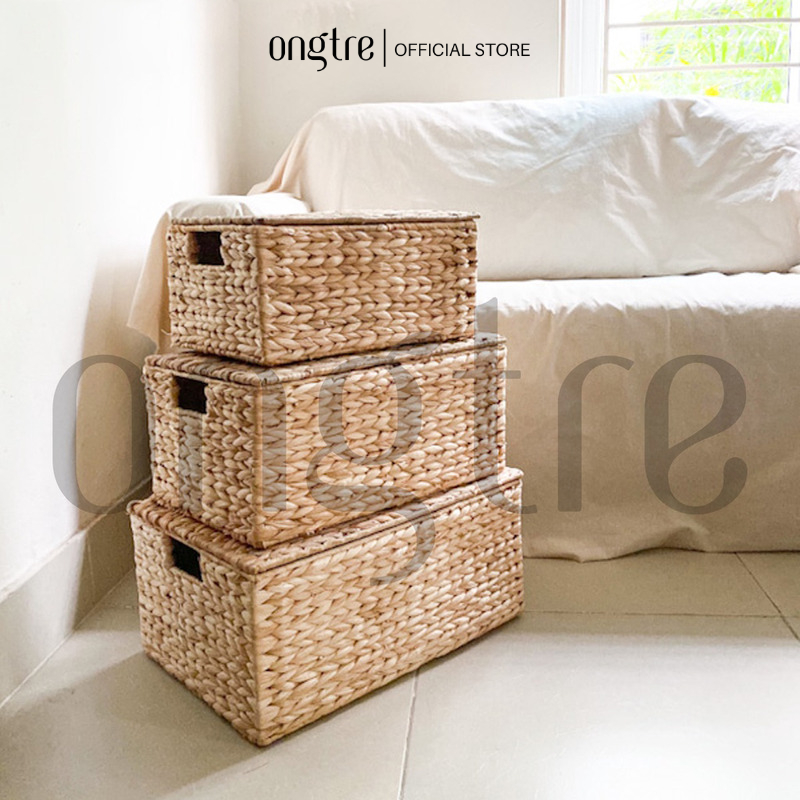 Giỏ Lục Bình ONGTRE Hình Tròn, Chữ Nhật, Giỏ Đựng Đồ Decor, Khay Đựng Đồ Phòng Khách, Phòng Ngủ, Homestay