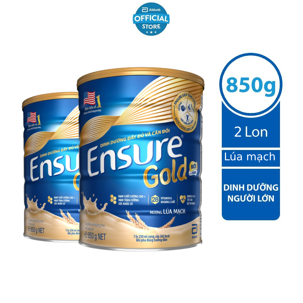 Combo 2 Sữa Bột Ensure Gold Abbott (HMB) Hương Lúa Mạch 850g/lon ...