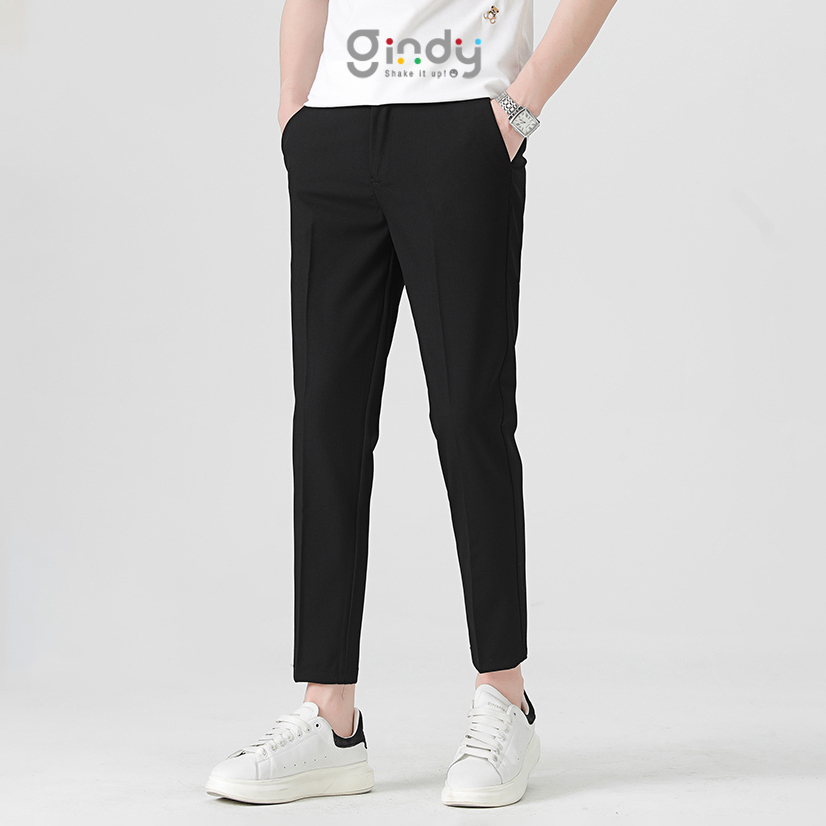 Quần tây Nam hàn quốc GINDY trơn màu quần tây Nam đen vải chống nhăn thời trang thu đông học sinh sinh viên Q028