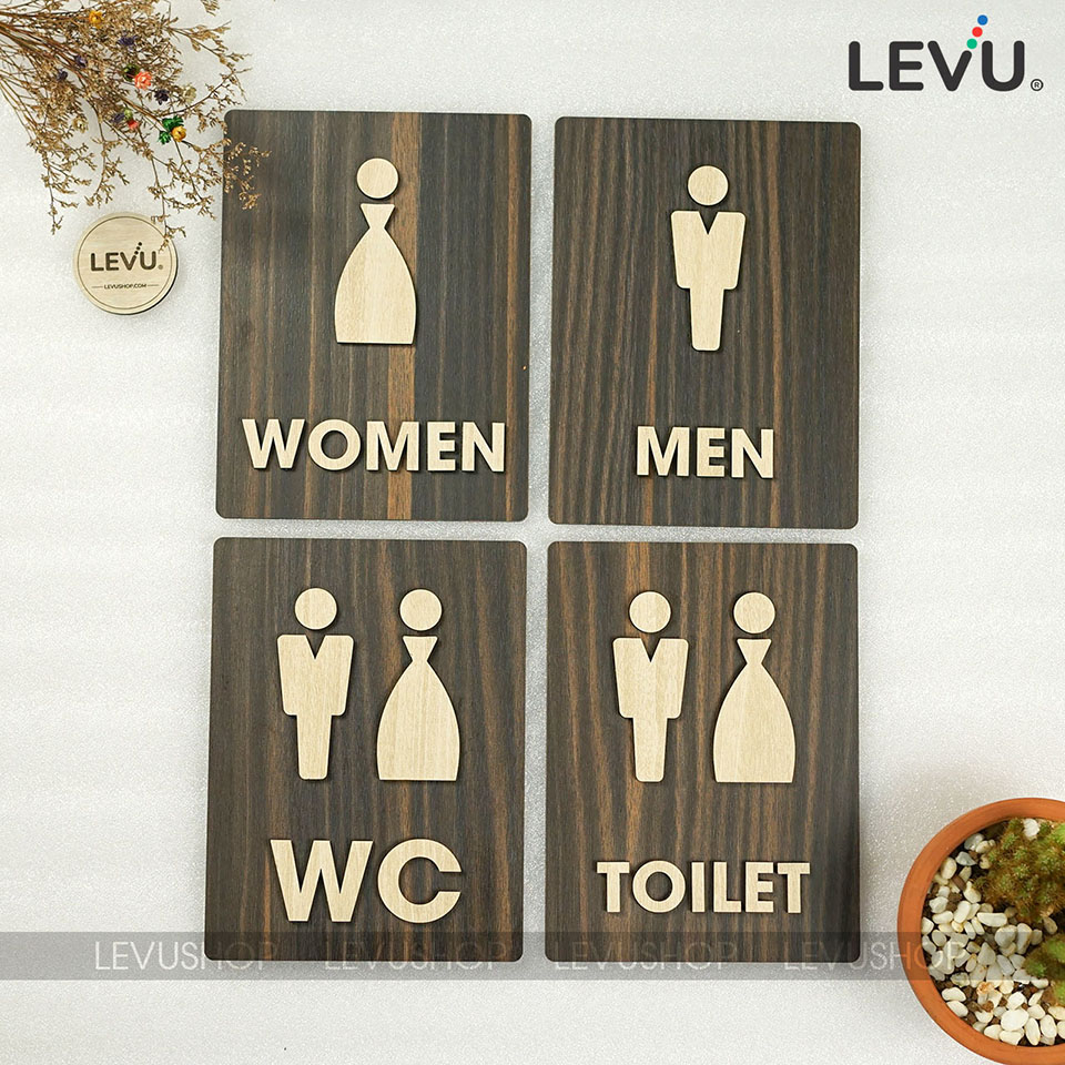 Bảng WC Men Women trang trí bằng gỗ chữ nổi 3D có sẵn keo dán tường khu ...