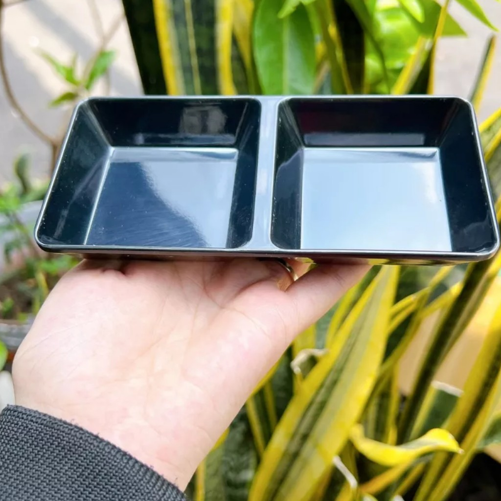 Dĩa - Chén Nước Chấm 2 Ngăn  – C103D FATACO - Nhựa Melamine Màu Đen Cao Cấp