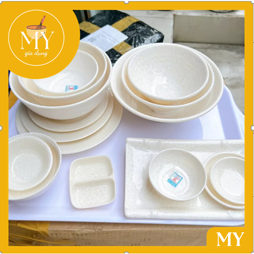 Chén - Tô - Dĩa Vân Đá Trắng Nhựa Melamine Cao Cấp Fataco nhièu mẫu mã đa dạng đủ size