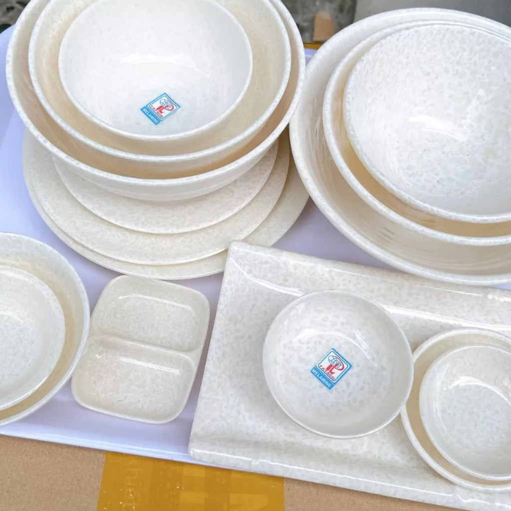Chén - Tô - Dĩa Vân Đá Trắng Nhựa Melamine Cao Cấp Fataco nhièu mẫu mã đa dạng đủ size