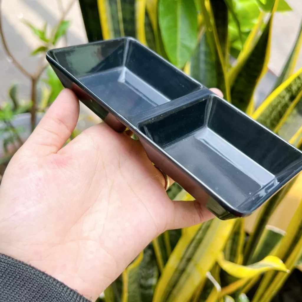 Dĩa - Chén Nước Chấm 2 Ngăn  – C103D FATACO - Nhựa Melamine Màu Đen Cao Cấp