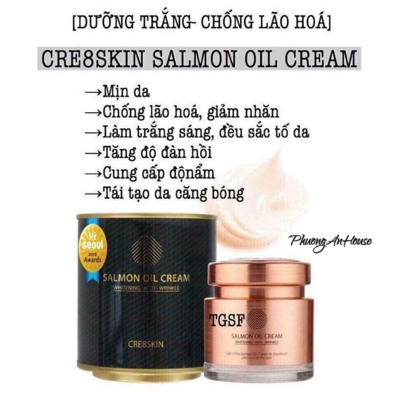 Kem dưỡng da cá hồi Cre8skin Salmon Oil Cream giúp da trắng sáng mịn màng Hàn Quốc 80g - PHUONGANHOU