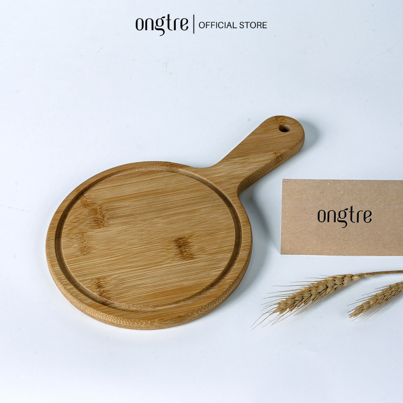 Khay gỗ tre ONGTRE đựng bánh Pizza có tay cầm nhiều kích thước D:15-25 cm