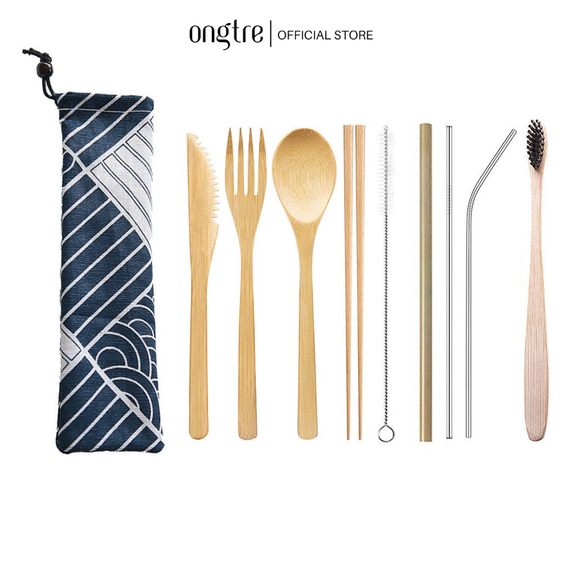 Set Đồ Ăn Tre Du Lịch ONGTRE 7–10 Món, Bộ Muỗng Đũa Cá Nhân, Văn Phòng, Dã Ngoại, Dao, Nĩa, Ống Hút, Quà Tặng, Sự Kiện
