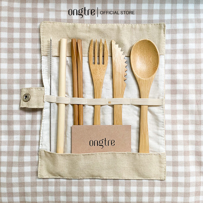Set Đồ Ăn Tre Du Lịch ONGTRE 7–10 Món, Bộ Muỗng Đũa Cá Nhân, Văn Phòng, Dã Ngoại, Dao, Nĩa, Ống Hút, Quà Tặng, Sự Kiện