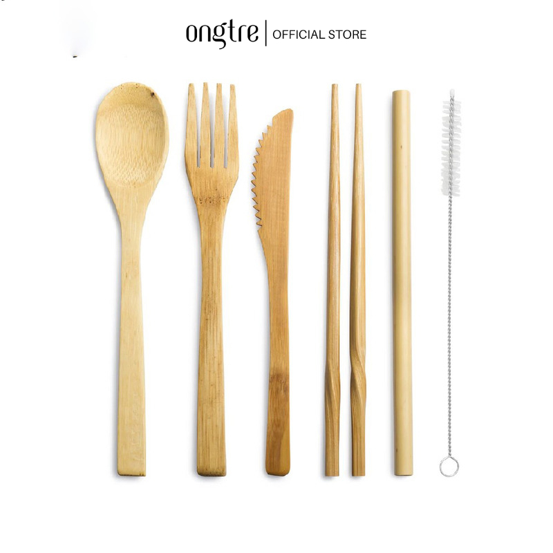 Set Đồ Ăn Tre Du Lịch ONGTRE 7–10 Món, Bộ Muỗng Đũa Cá Nhân, Văn Phòng, Dã Ngoại, Dao, Nĩa, Ống Hút, Quà Tặng, Sự Kiện