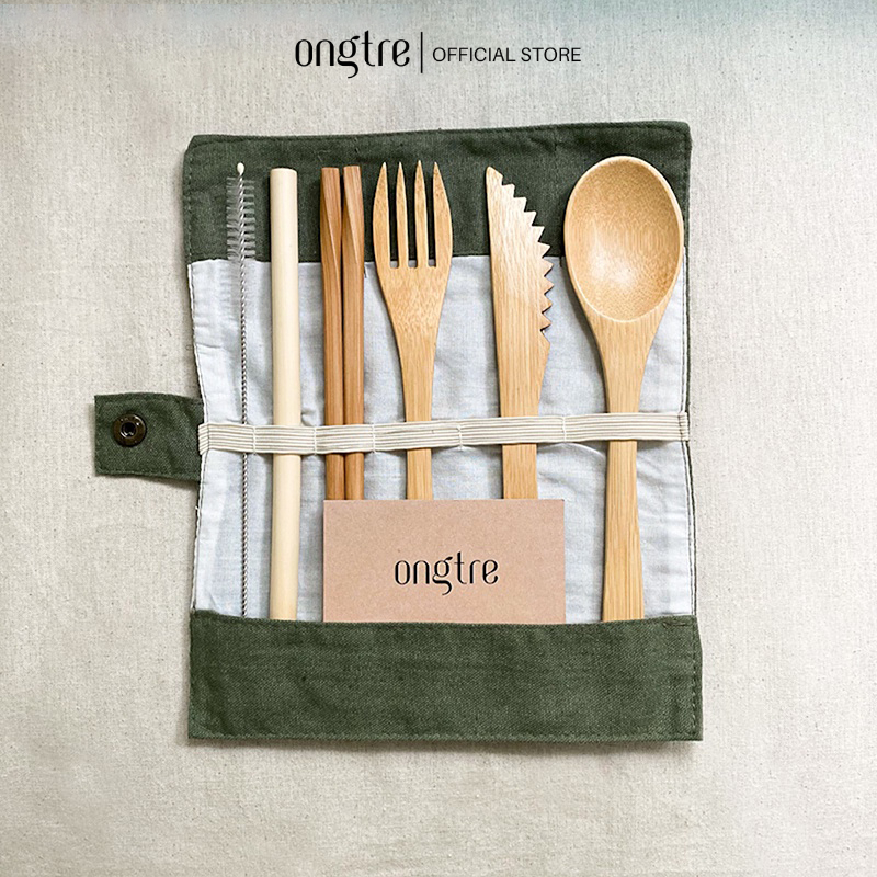 Set Đồ Ăn Tre Du Lịch ONGTRE 7–10 Món, Bộ Muỗng Đũa Cá Nhân, Văn Phòng, Dã Ngoại, Dao, Nĩa, Ống Hút, Quà Tặng, Sự Kiện