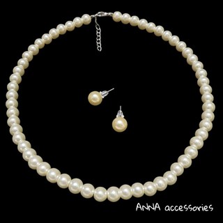 Bộ vòng cổ khuyên tai ngọc trai nhân tạo loại đẹp nặng ANNA accessories