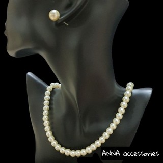 Bộ vòng cổ khuyên tai ngọc trai nhân tạo loại đẹp nặng ANNA accessories