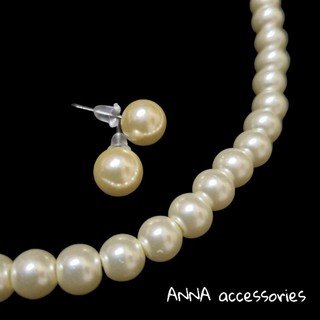 Bộ vòng cổ khuyên tai ngọc trai nhân tạo loại đẹp nặng ANNA accessories