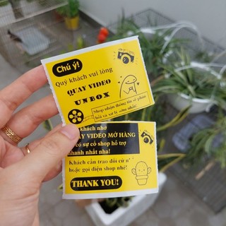 Sét 50 tem dán quay video khui hàng màu vàng cute, có sẵn keo dán kích thước 7x5cm
