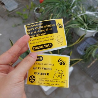 Sét 50 tem dán quay video khui hàng màu vàng cute, có sẵn keo dán kích thước 7x5cm