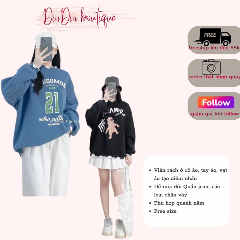 Áo sweater phối rách cổ, tay và vạt áo form rộng chất siu dày dặn, ở ...