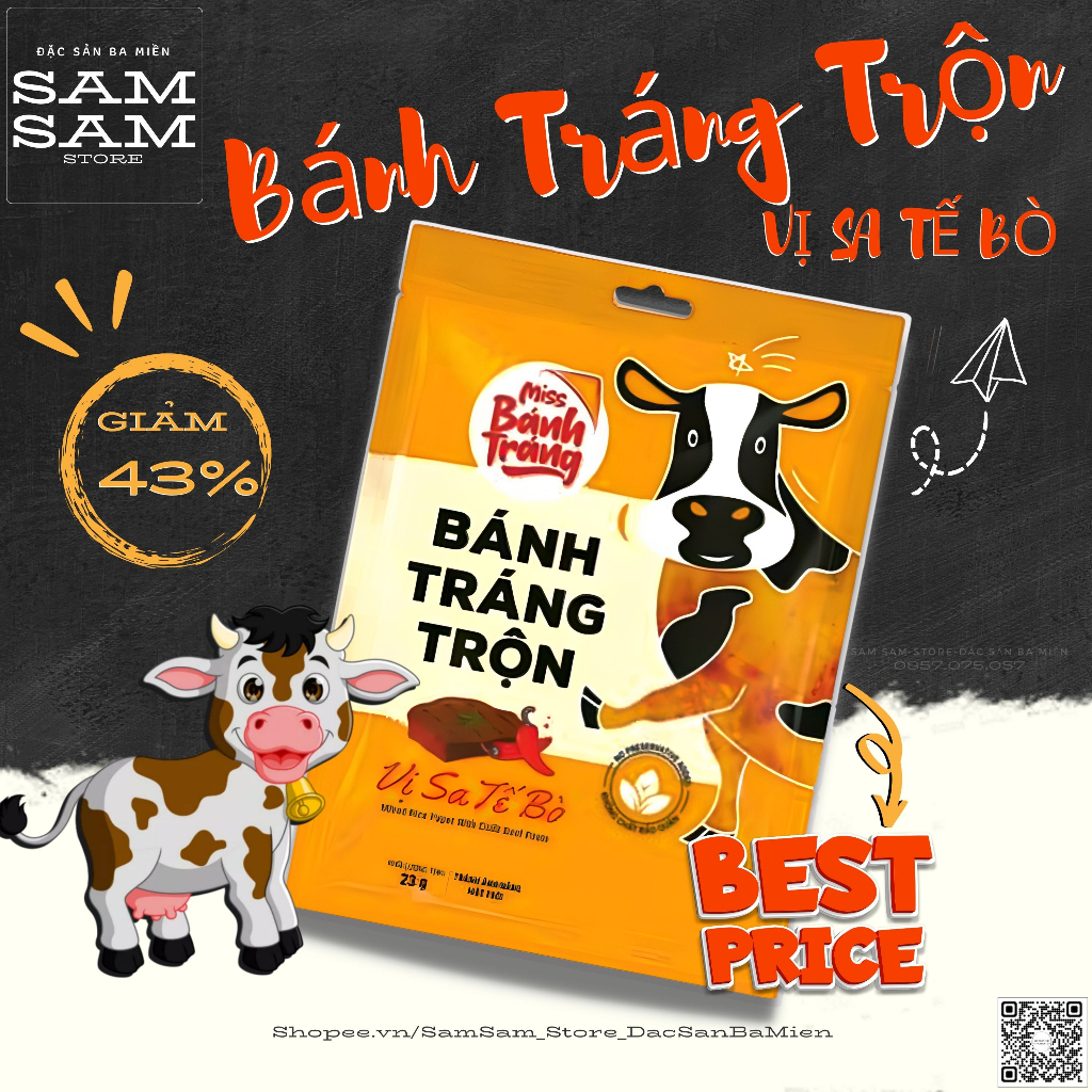 [Mới] Bánh Tráng Trộn Gói Ăn Liền Trọng Lượng 23g Vị Sa Tế Bò Thương Hiệu Miss Bánh Tráng Đặc Biệt Thơm Ngon Giá Ưu Đãi