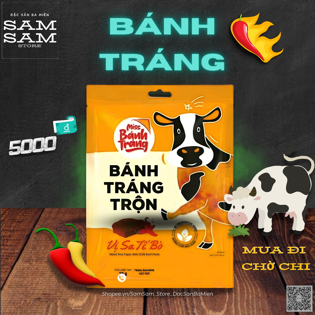 [Mới] Bánh Tráng Trộn Gói Ăn Liền Trọng Lượng 23g Vị Sa Tế Bò Thương Hiệu Miss Bánh Tráng Đặc Biệt Thơm Ngon Giá Ưu Đãi