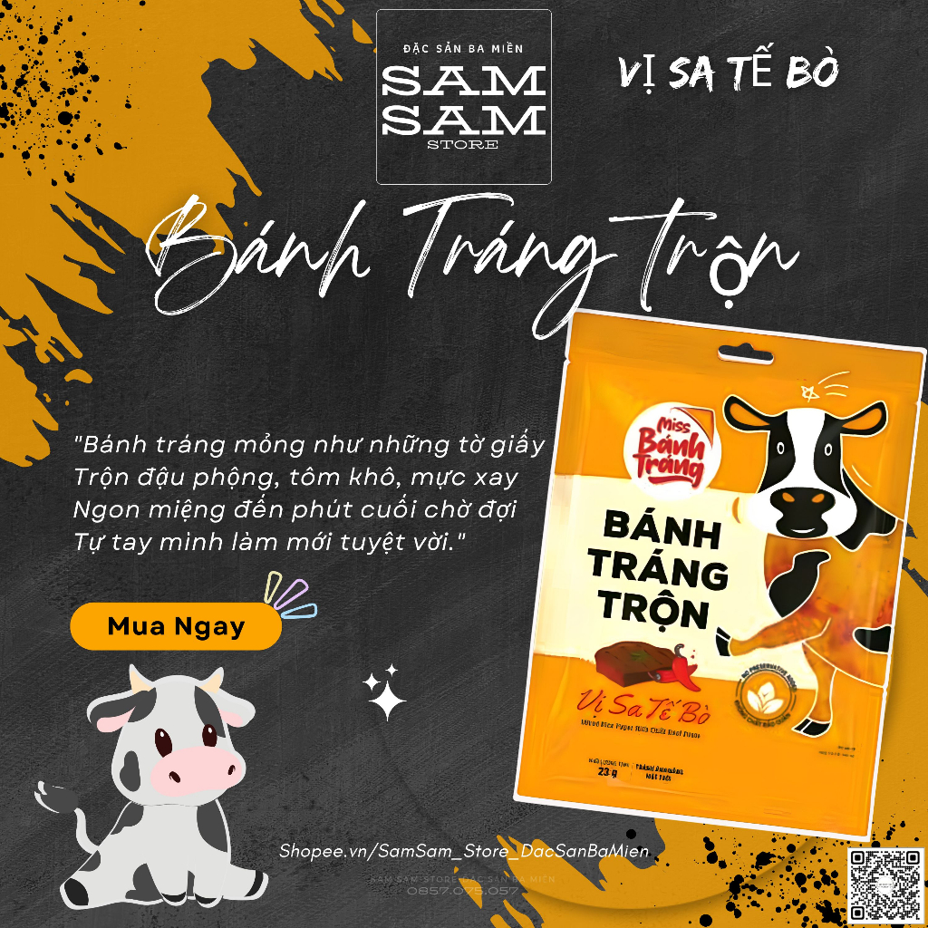 [Mới] Bánh Tráng Trộn Gói Ăn Liền Trọng Lượng 23g Vị Sa Tế Bò Thương Hiệu Miss Bánh Tráng Đặc Biệt Thơm Ngon Giá Ưu Đãi