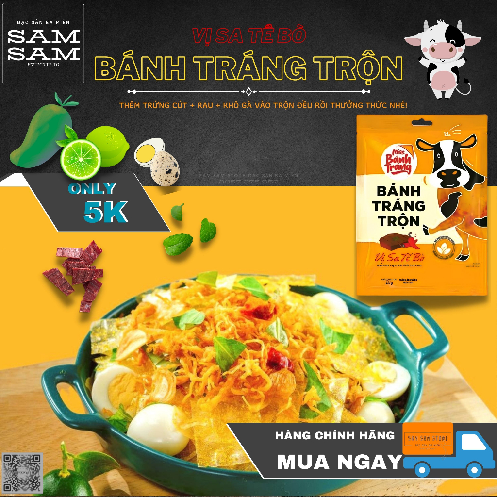 [Mới] Bánh Tráng Trộn Gói Ăn Liền Trọng Lượng 23g Vị Sa Tế Bò Thương Hiệu Miss Bánh Tráng Đặc Biệt Thơm Ngon Giá Ưu Đãi