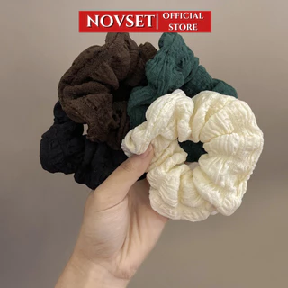 Dây buộc tóc scrunchies NOVSET cột tóc Dây Buộc Tóc Màu Kem Cỡ Lớn Thiết Kế Xếp Ly Đơn Giản Thời Trang [ Q8 ]