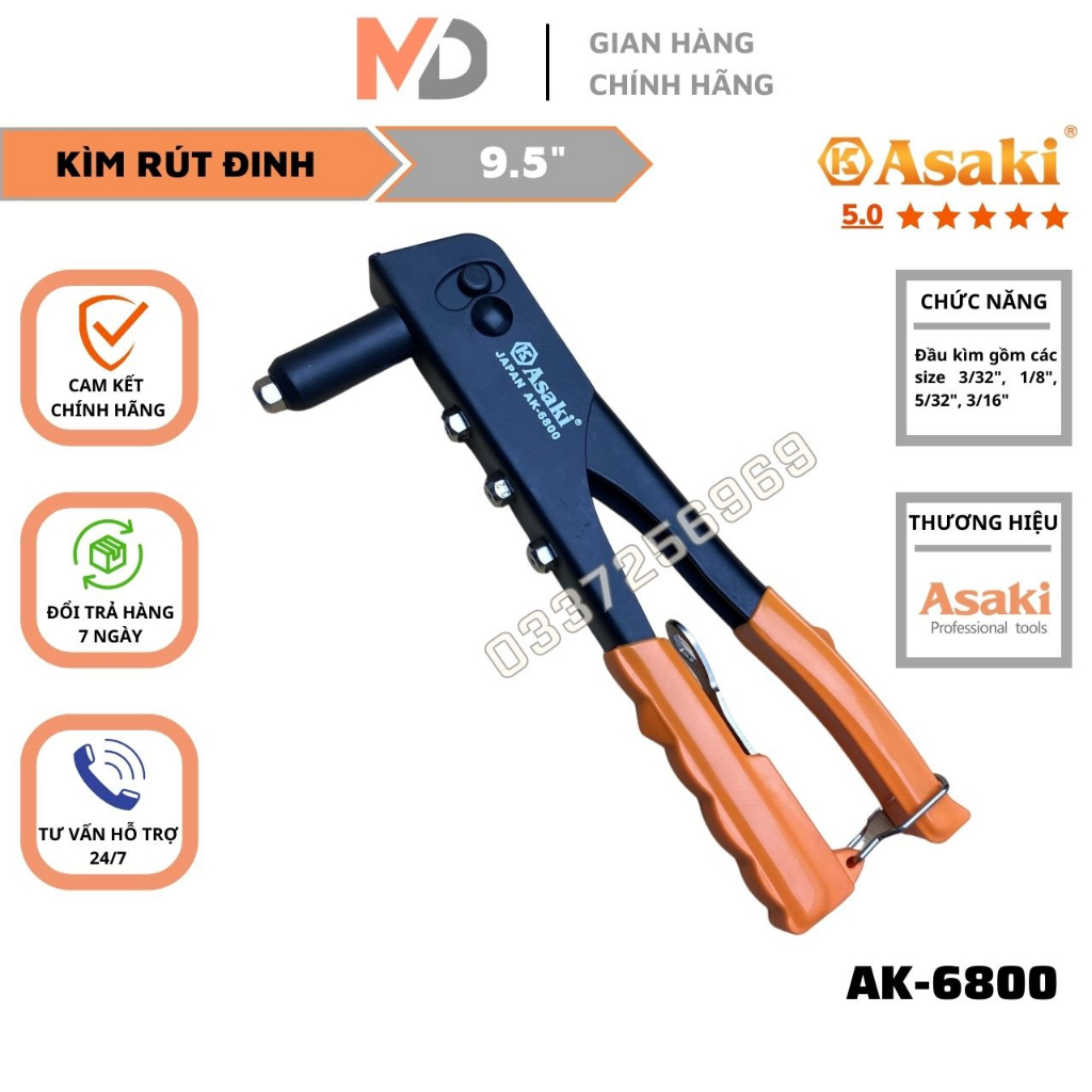 Kìm rút đinh riveter nhôm đinh tán bằng tay mũi dài 4 lỗ Asaki cao cấp ...