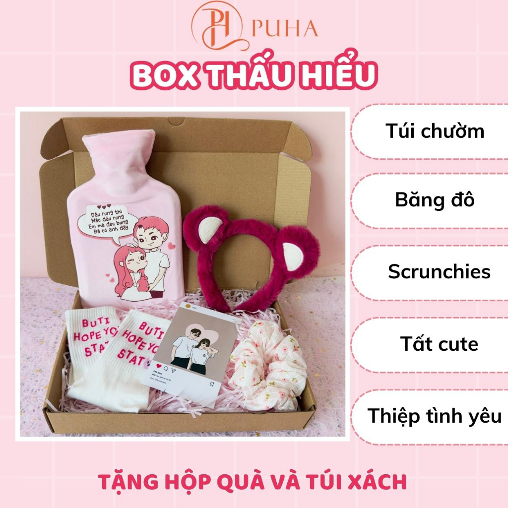 Ảnh Hộp quà tặng sinh nhật bạn gái, combo túi chườm nóng Puha giảm đau bụng kinh cho người yêu 1