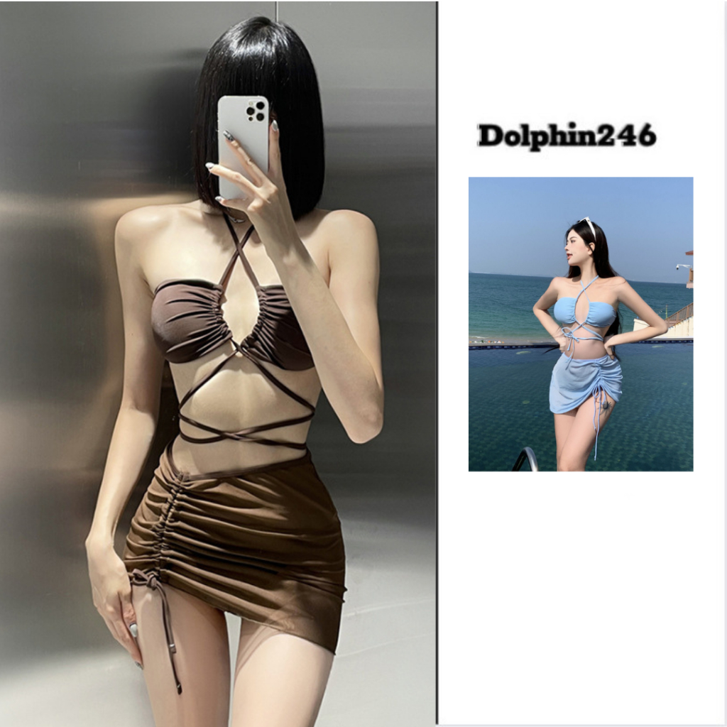 Bikini 2 mảnh cho nữ đi biển đồ bơi set 3 chi tiết áo 2 dây đan cá tính quần dáng váy phong cách hottrend 8203&0722 B-9