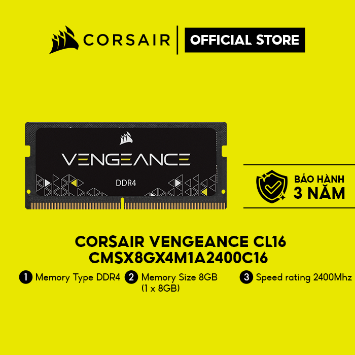 Bộ nhớ trong Corsair cho laptop DDR4 2400MHz 8GB 1x260 SODIMM, CL16/CMSX8GX4M1A2400C16