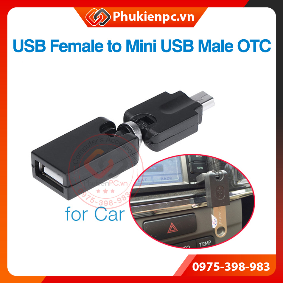 Đầu giắc Mini USB OTG Đực ra USB 2.0 Cái bẻ góc xoay, cho Ô tô Xe hơi ...