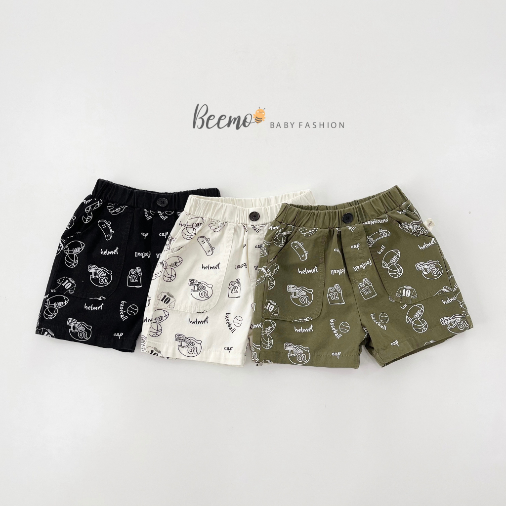 Quần đùi Beemo hình in tràn bộ môn bóng bầu dục năng động chất liệu kaki mềm mại, thoáng mát cho bé 1 - 7 tuổi 23081Q