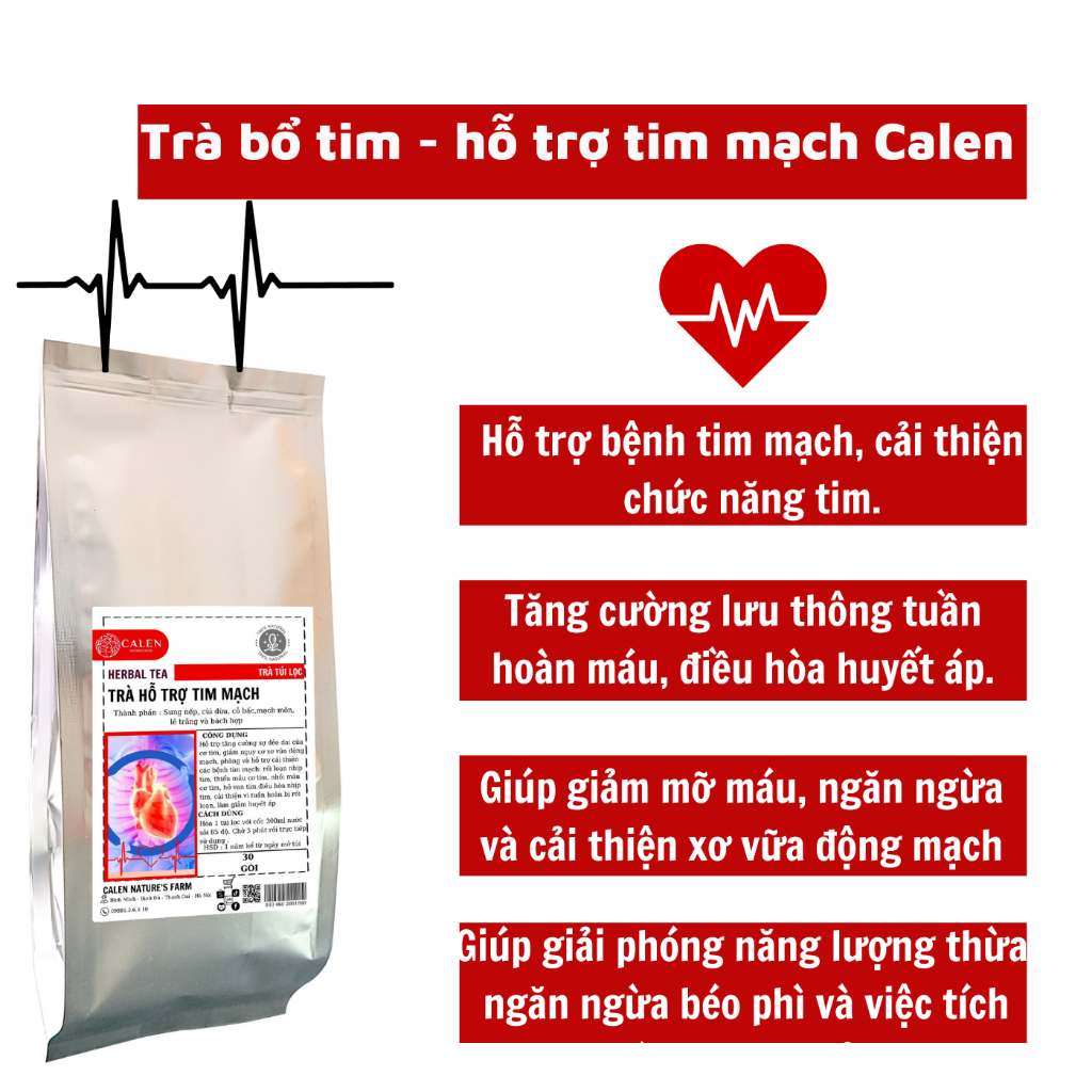 [Bổ tim mạch] Trà thảo mộc hỗ trợ sức khỏe tim mạch Calen Nature's Farm, ổn định nhịp tim, điều hòa huyết áp, hở van tim