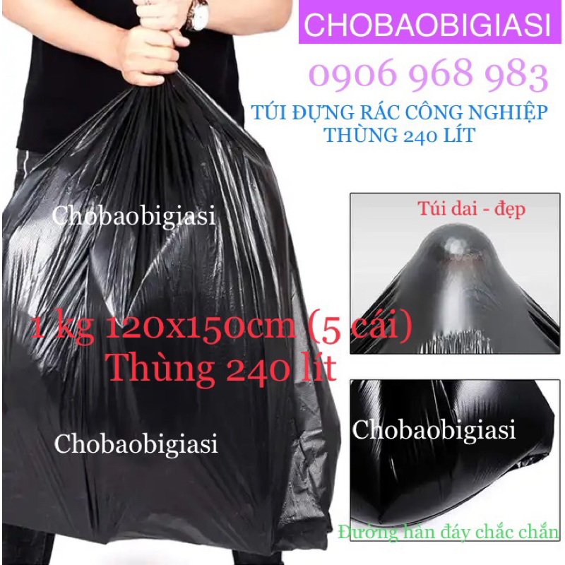 1kg túi rác đen công nghiệp thùng 240 lít, size 120x150cm (1kg 5cái ...