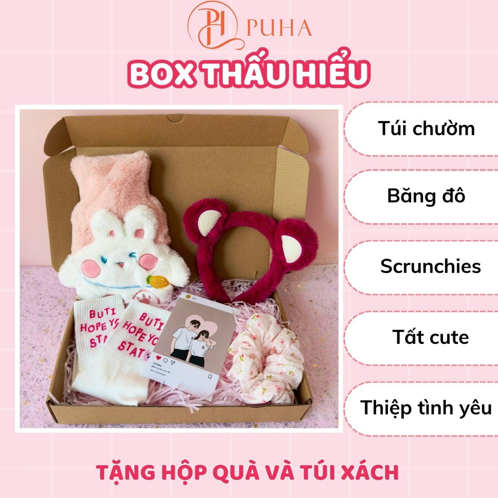 Ảnh Combo quà tặng sinh nhật bạn gái có túi sưởi ấm PUHA 500ml, chườm bụng kinh giảm đau hiệu quả 2
