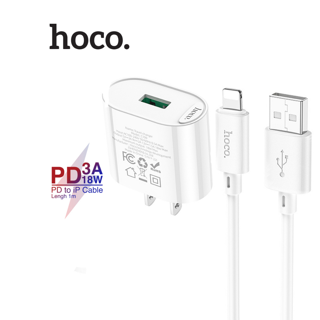 Bộ sạc nhanh Hoco C109/C109A PD18W+QC3.0 USB to Lightning ,dài 100cm ...