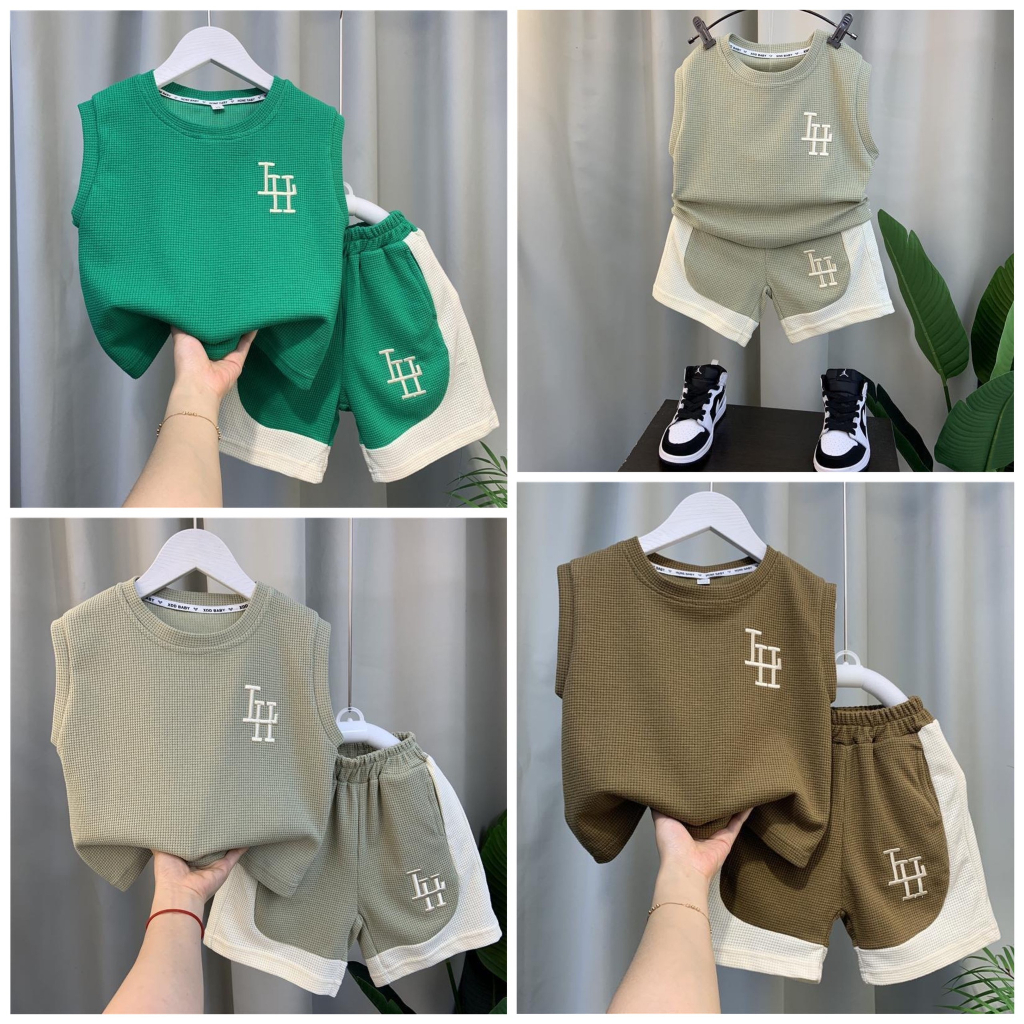 Sét đồ sát nách bé trai mùa hè,chất thun tổ ong thoáng mát,thấm hút mồ hôi,hàng qc 3 màu đủ size cho bé từ 8/36kg