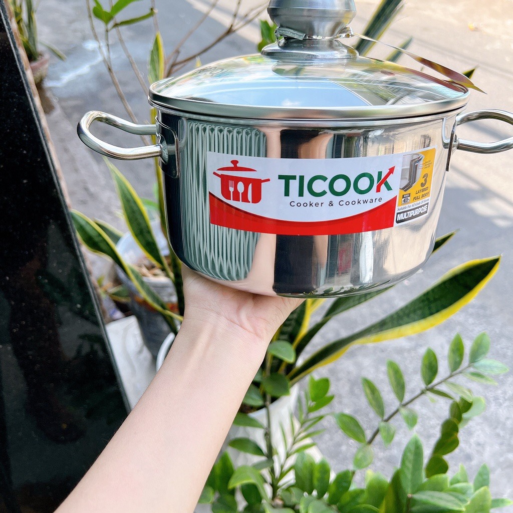 Nồi Inox 3 Lớp - Inox 304 Nắp Kính Bếp Từ Ticook  sử dụng cho mọi loại bếp