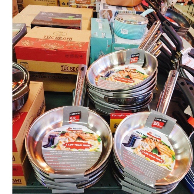 Chảo Inox 304 TICOOK 3 Đáy CAO CẤP XỊN XÒ - Chảo đáy từ inox 304 dùng mọi loại bếp