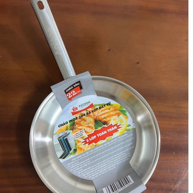 Chảo Inox 304 TICOOK 3 Đáy CAO CẤP XỊN XÒ - Chảo đáy từ inox 304 dùng mọi loại bếp