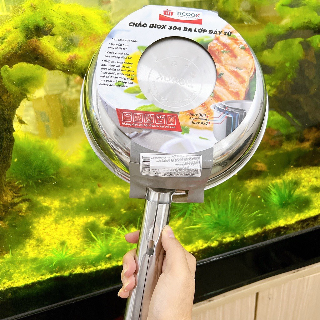 Chảo Inox 304 TICOOK 3 Đáy CAO CẤP XỊN XÒ - Chảo đáy từ inox 304 dùng mọi loại bếp