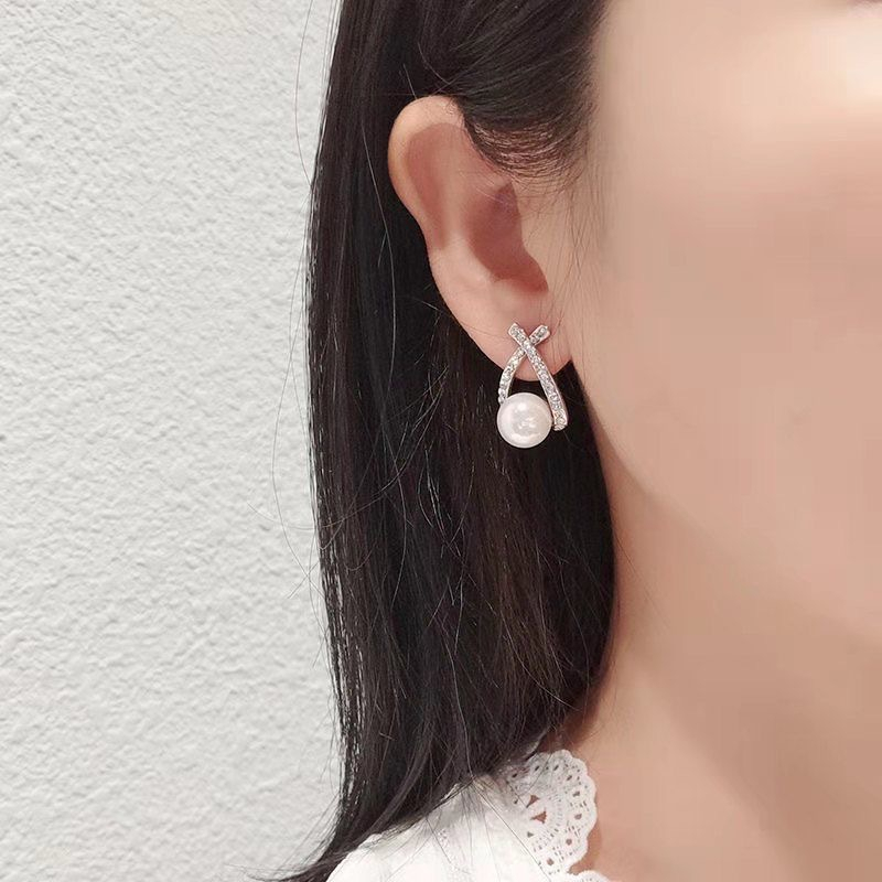 Bông tai, khuyên tai ngọc trai đính đá nhân tạo phụ kiện cô dâu đi tiệc phụ kiện cao cấp BO21
