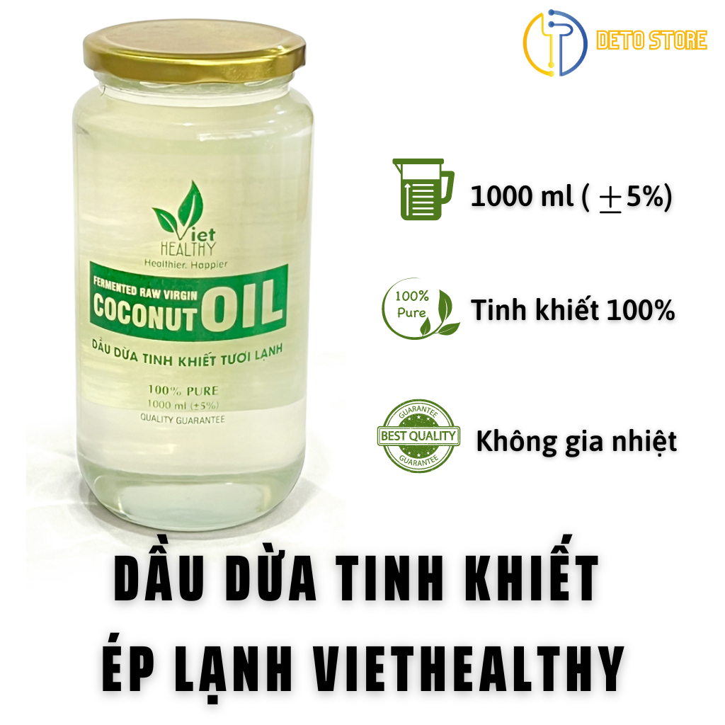 Dầu dừa nguyên chất ép lạnh VIETHEALTHY giúp dưỡng tóc, da & môi thiên nhiên, làm săn búi t.r.ĩ