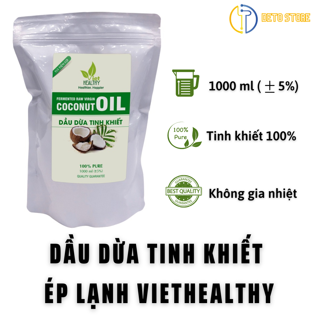 Dầu dừa nguyên chất ép lạnh VIETHEALTHY giúp dưỡng tóc, da & môi thiên nhiên, làm săn búi t.r.ĩ