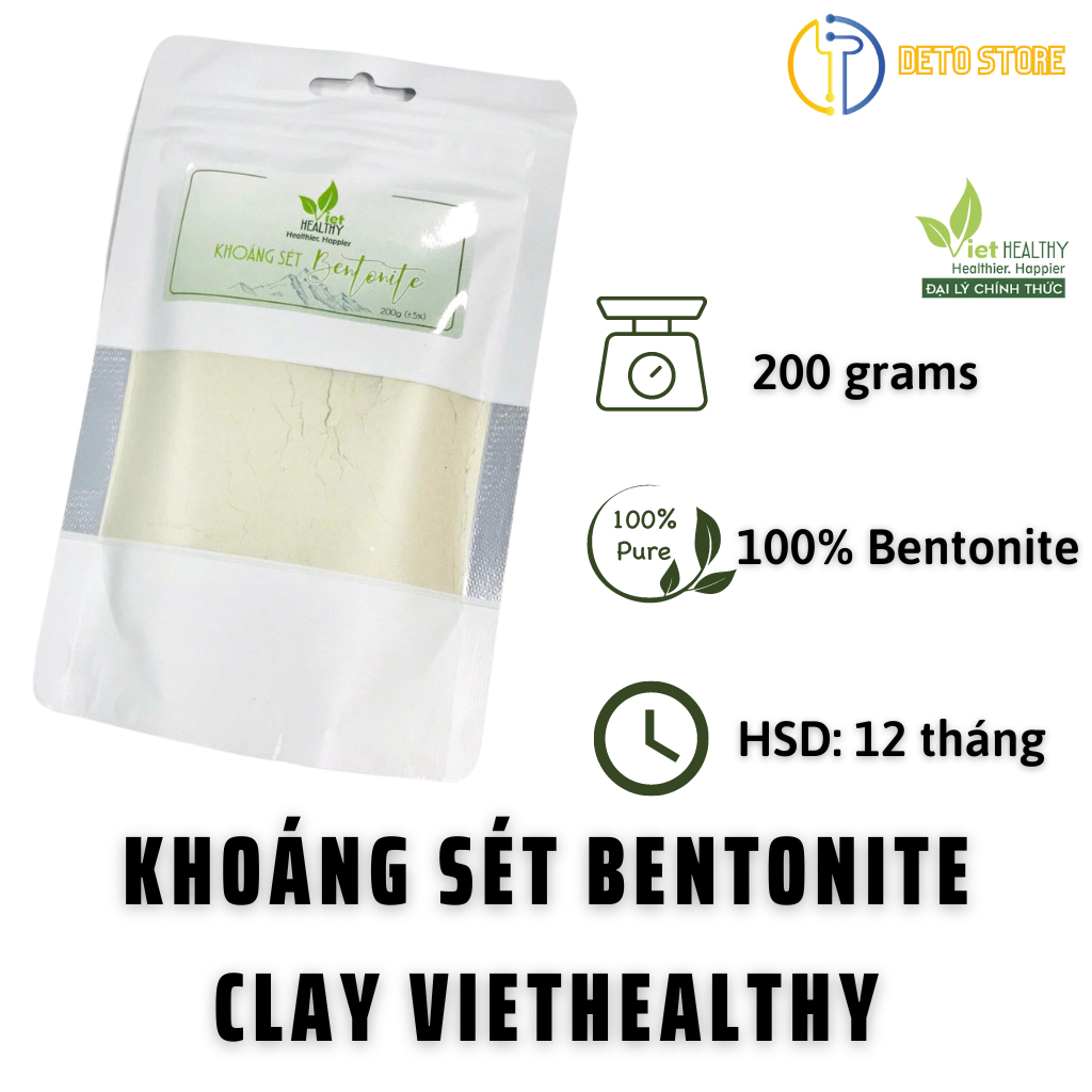 Khoáng Sét Bentonite Clay Viet Healthy Thải Kim Loại Nặng, Mặt Nạ Đất Sét Sạch Mụn Làm Sạch Tiêu Hóa