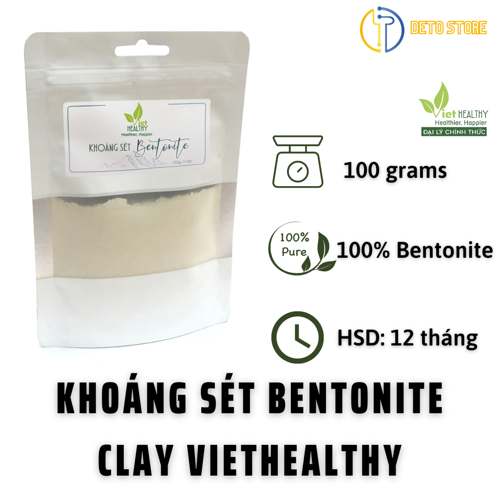 Khoáng Sét Bentonite Clay Viet Healthy Thải Kim Loại Nặng, Mặt Nạ Đất Sét Sạch Mụn Làm Sạch Tiêu Hóa