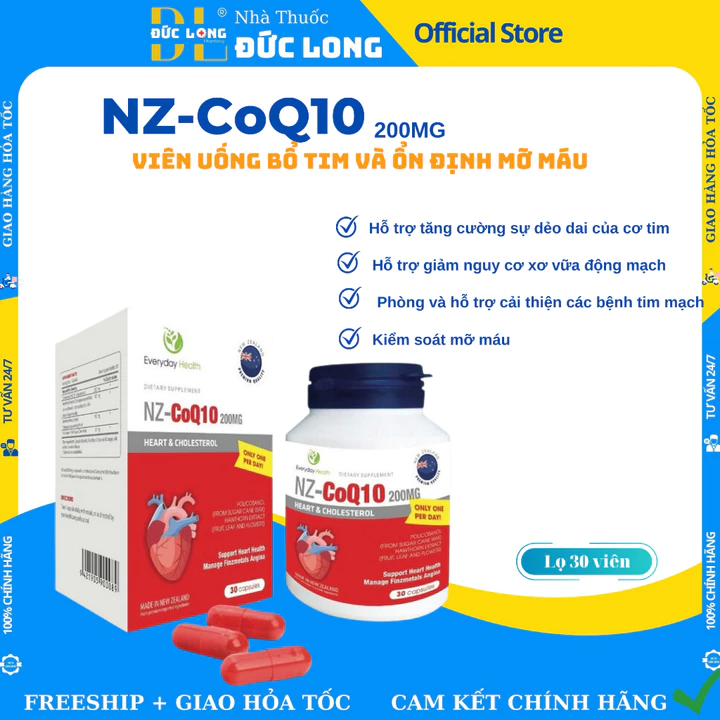 Everyday Health Viên uống tim mạch nhập khẩu NZ CoQ10 200mg tim khỏe, kiểm soát mỡ máu Lọ 30 viên