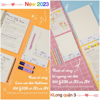 KLONG - Ruột sổ còng cỡ A5 / B5 / A4 - Dash CARO - Dash LINE - 100 tờ 100/76; MS: 520 / 521 / 526 / 527 / 532 / 533 🐻🌻