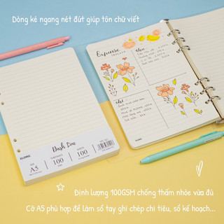 KLONG - Ruột sổ còng cỡ A5 / B5 / A4 - Dash CARO - Dash LINE - 100 tờ 100/76; MS: 520 / 521 / 526 / 527 / 532 / 533 🐻🌻
