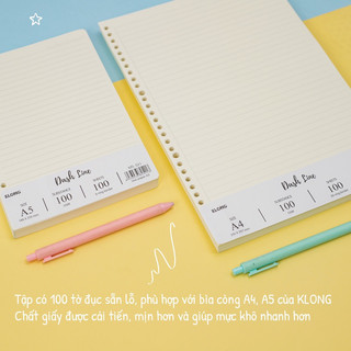 KLONG - Ruột sổ còng cỡ A5 / B5 / A4 - Dash CARO - Dash LINE - 100 tờ 100/76; MS: 520 / 521 / 526 / 527 / 532 / 533 🐻🌻